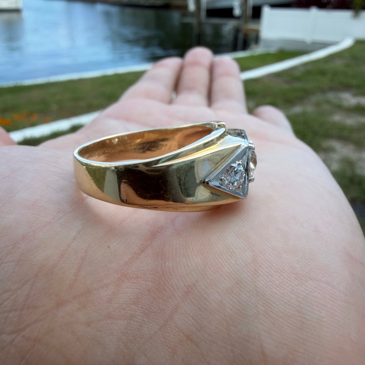 Art Deco Solid 14k Yellow Gold 1.7ctw Natural Old Euro Cut Diamond Trilogy Ring (14)