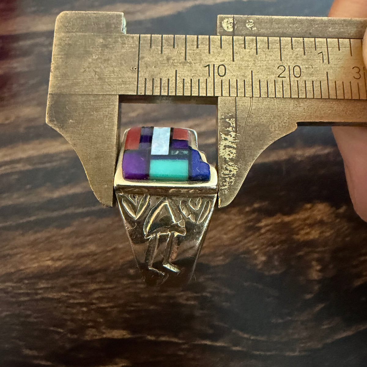Vintage Native Southwestern Solid 14k Yellow Gold Multi-Stone Inlaid New Mexico State Ring (10)