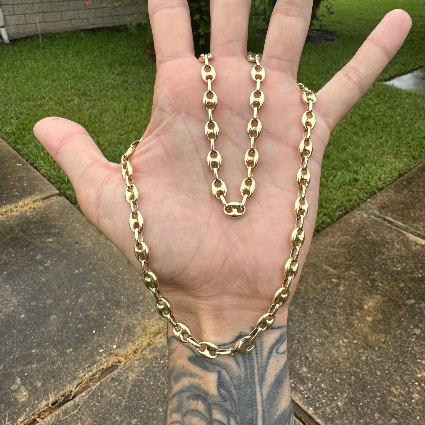 Vintage 14k Yellow Gold Italian Puffed Gucci Link Necklace (21”)