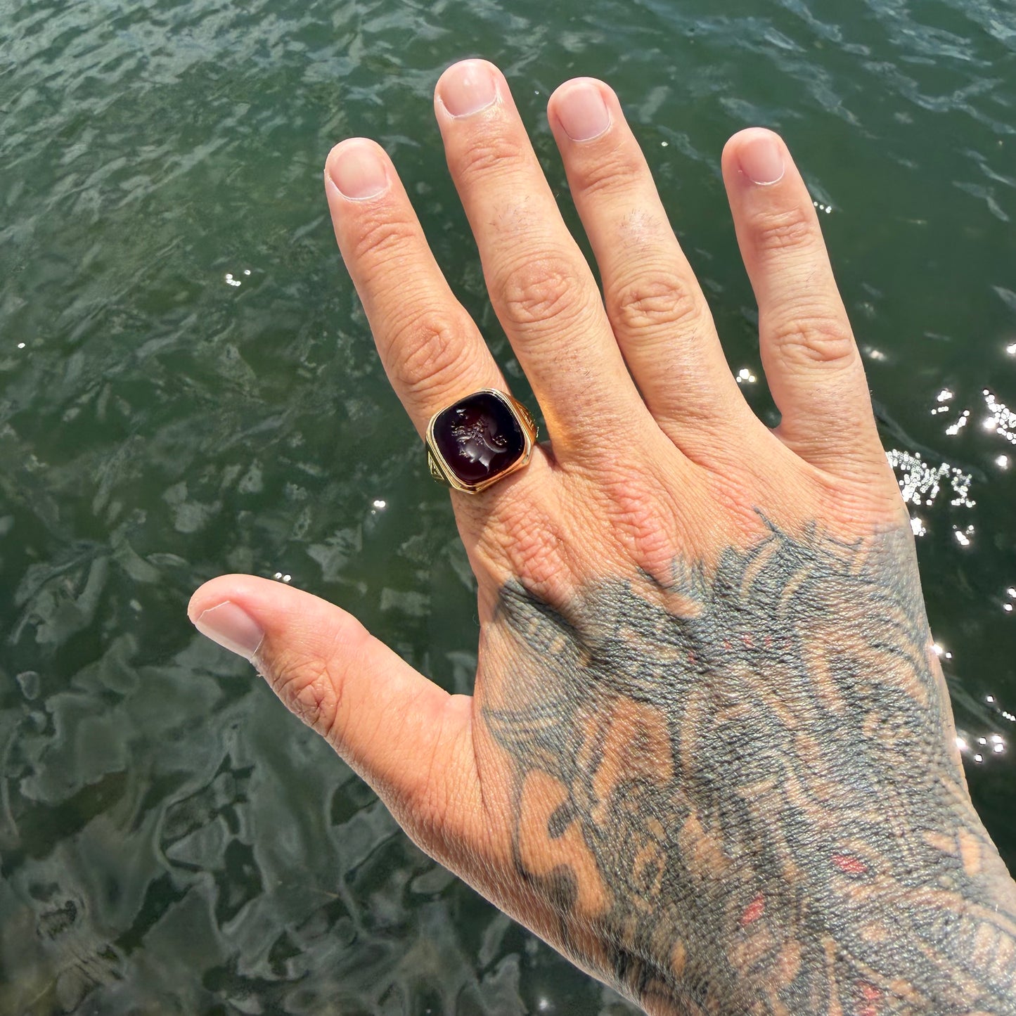 1930’s Solid 14k Yellow Gold Hermes Carved Carnelian Intaglio Signet Ring (11)