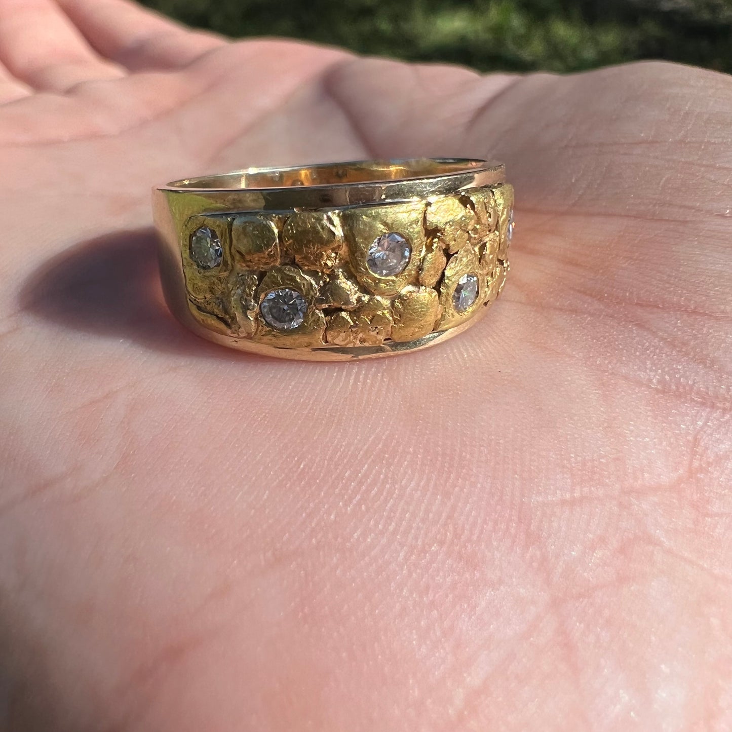 1970’s Raw Alaskan 22k Gold Nugget .50ctw Natural Diamond 14k Ring (9.75)