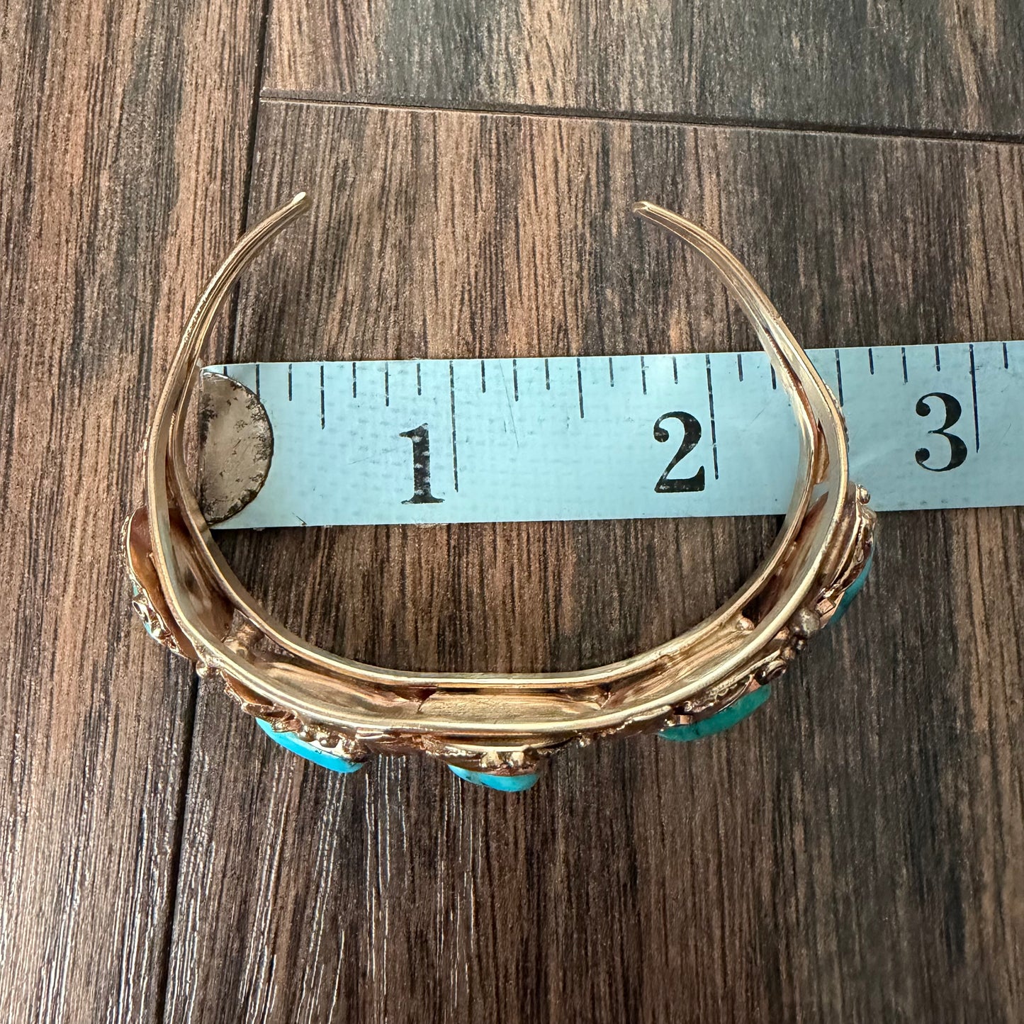Vintage Solid 14k Yellow Gold Navajo Artist Signed Justin Morris Kingman Turquoise Cuff (6”-7”)