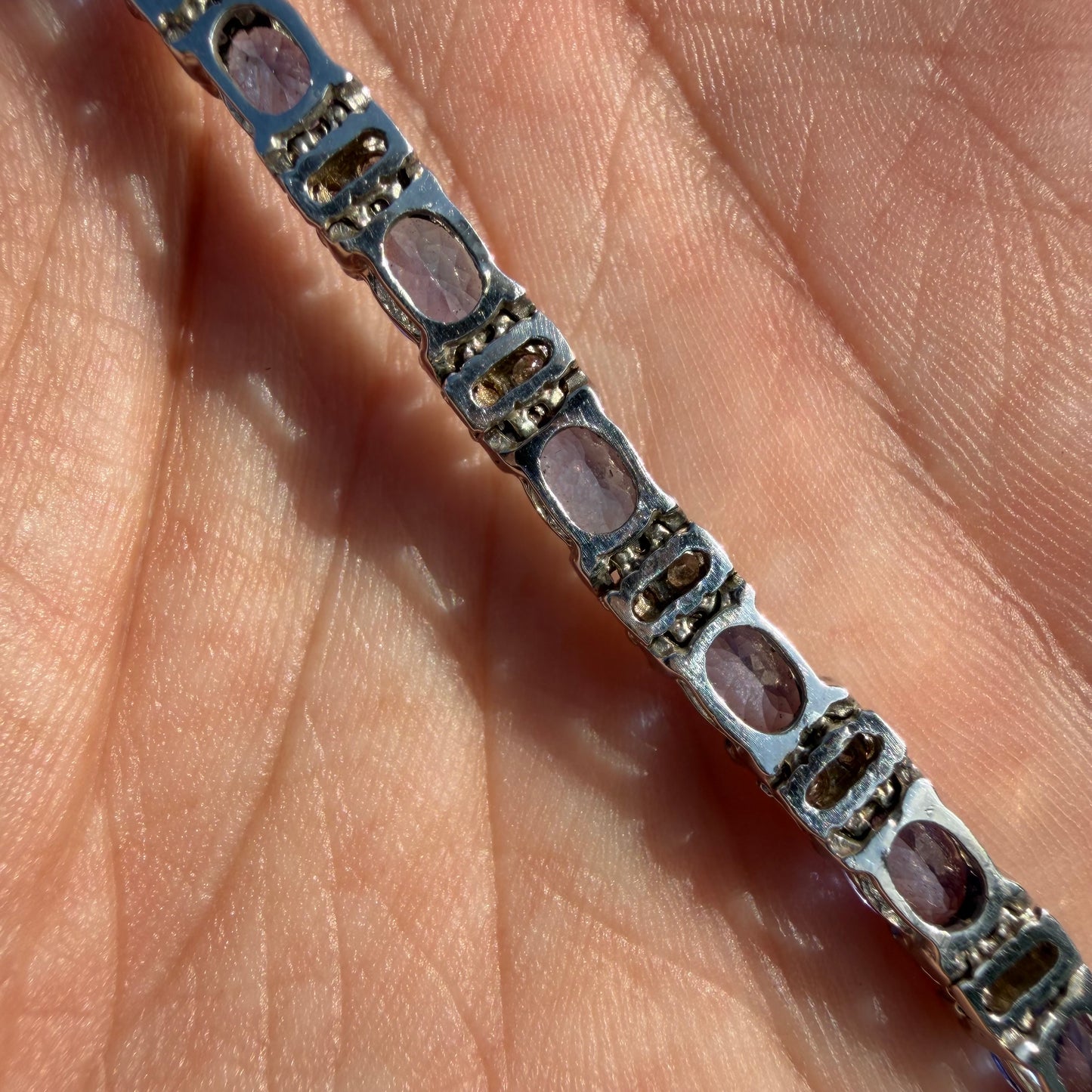 Vintage Solid 14k White Gold 11.0ctw Natural Tanzanite And Diamond Tennis Bracelet (7.15”)