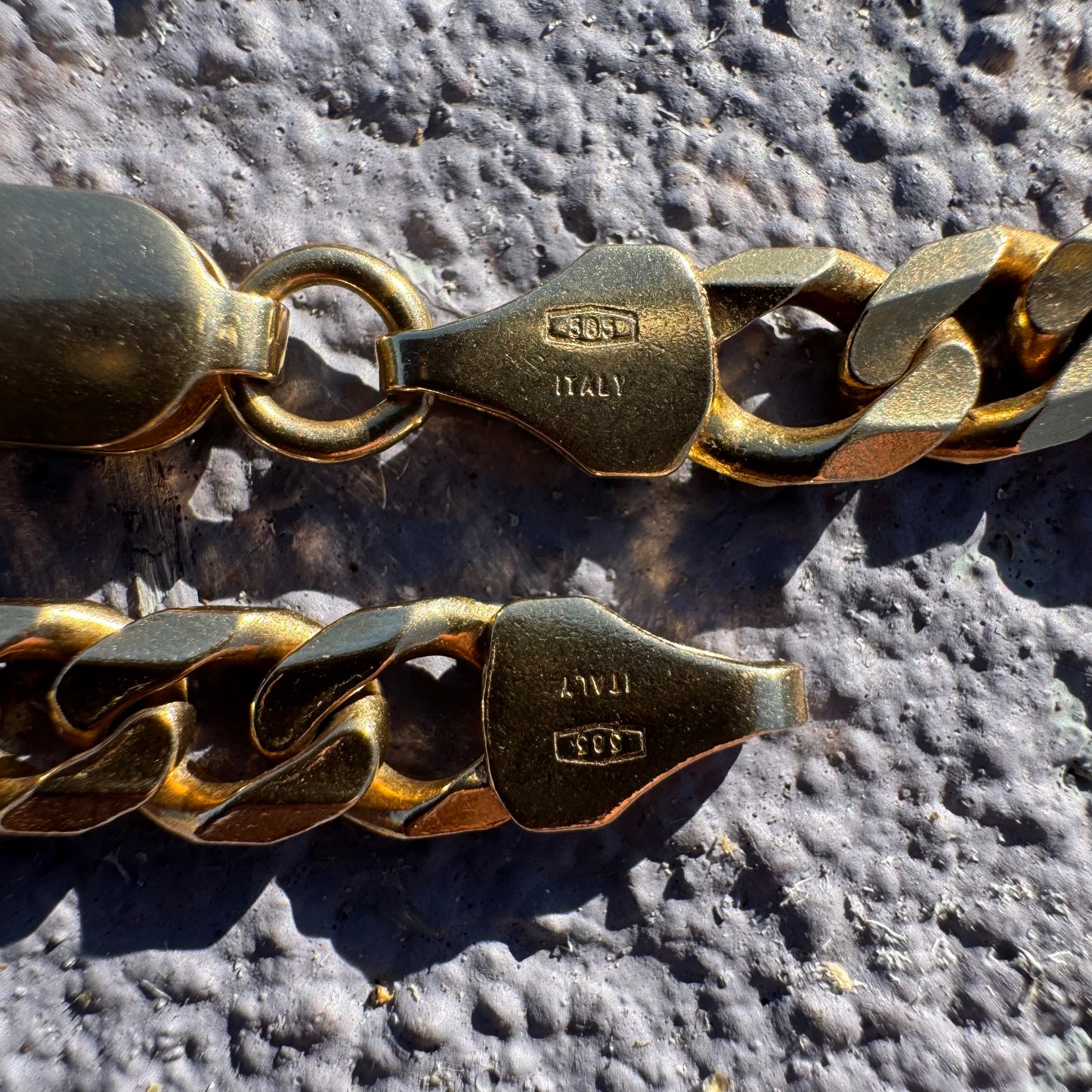 Vintage Solid 14k Yellow Italian Gold Tigers Eye Figaro Link Necklace (22.25”)
