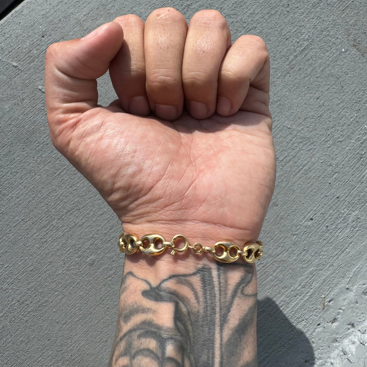 Vintage 18k Yellow Gold Chunky Puffed Mariner Link Bracelet (7”)