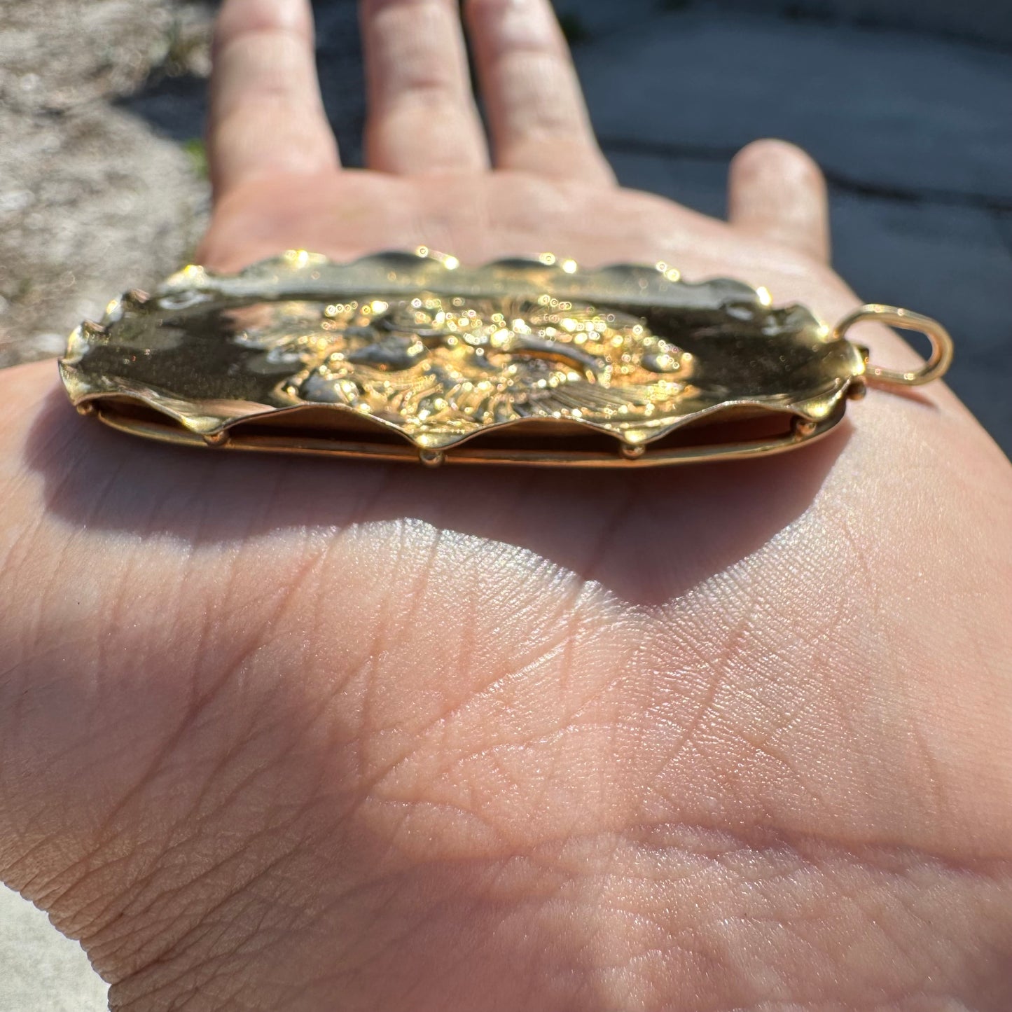 Vintage Designer Handmade Solid 18k Yellow Gold Large Russian Coat of Arms Imperial Double Eagle REPOUSSÉ Pendant