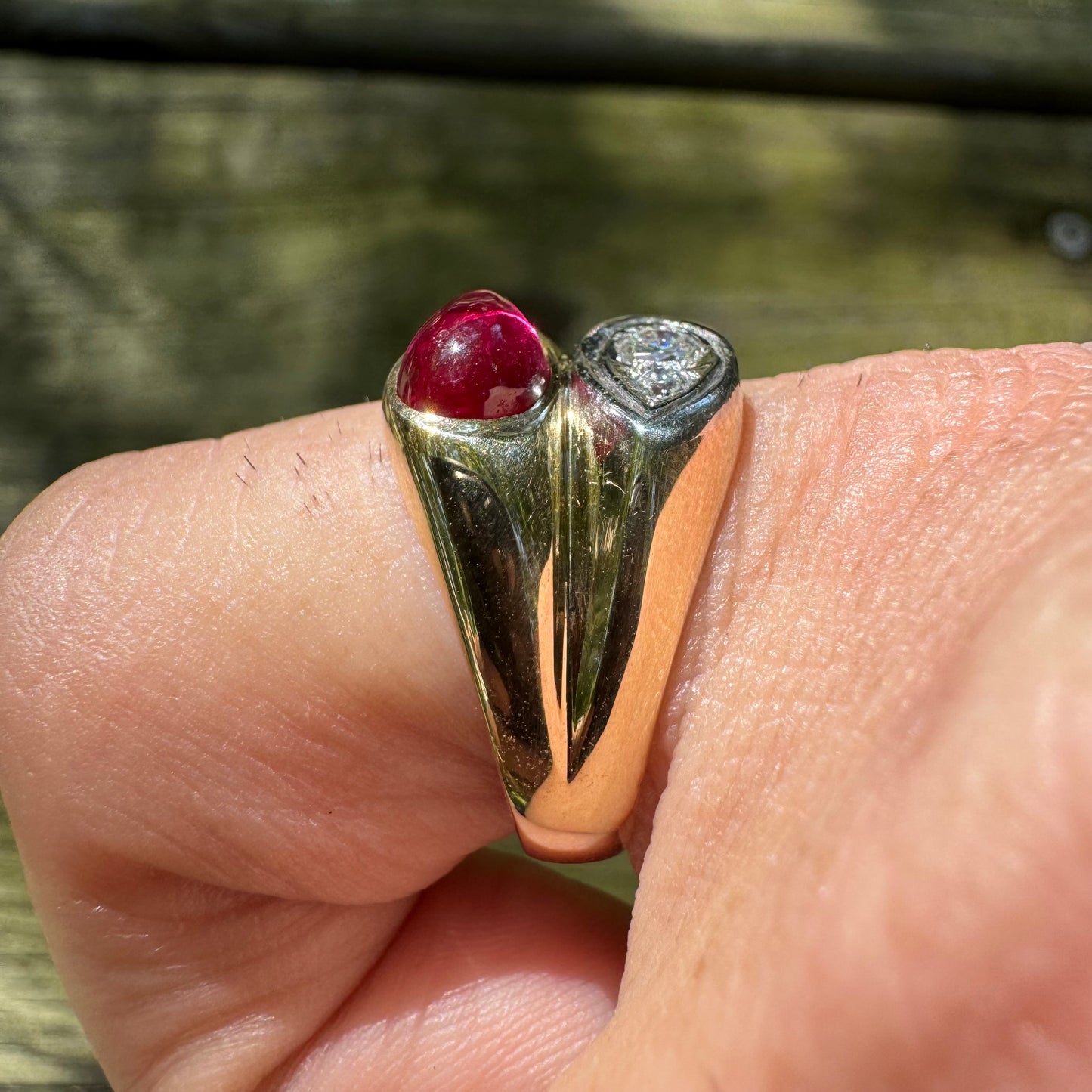 Vintage 14k Yellow Gold Tony Soprano Natural Diamond & Rhodolite Garnet Pinky Ring