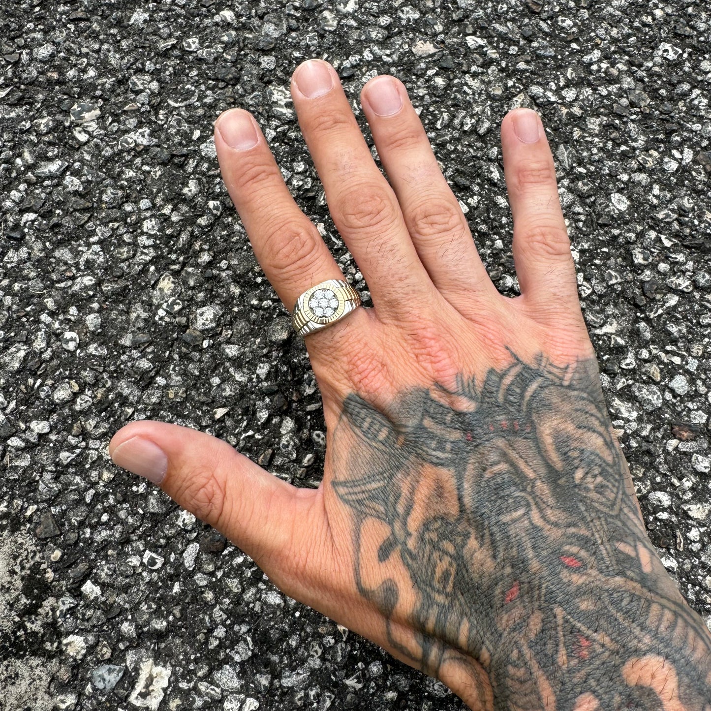 1980’s Two-Tone 14k Gold Natural Diamond Kentucky Cluster Rolex Style Ring (9.5)