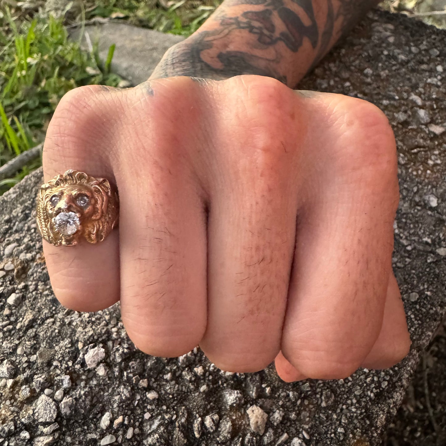 Victorian Era Solid 14k Yellow Gold .50Ct Natural Old Euro Cut Diamond Lion Ring (7.5)