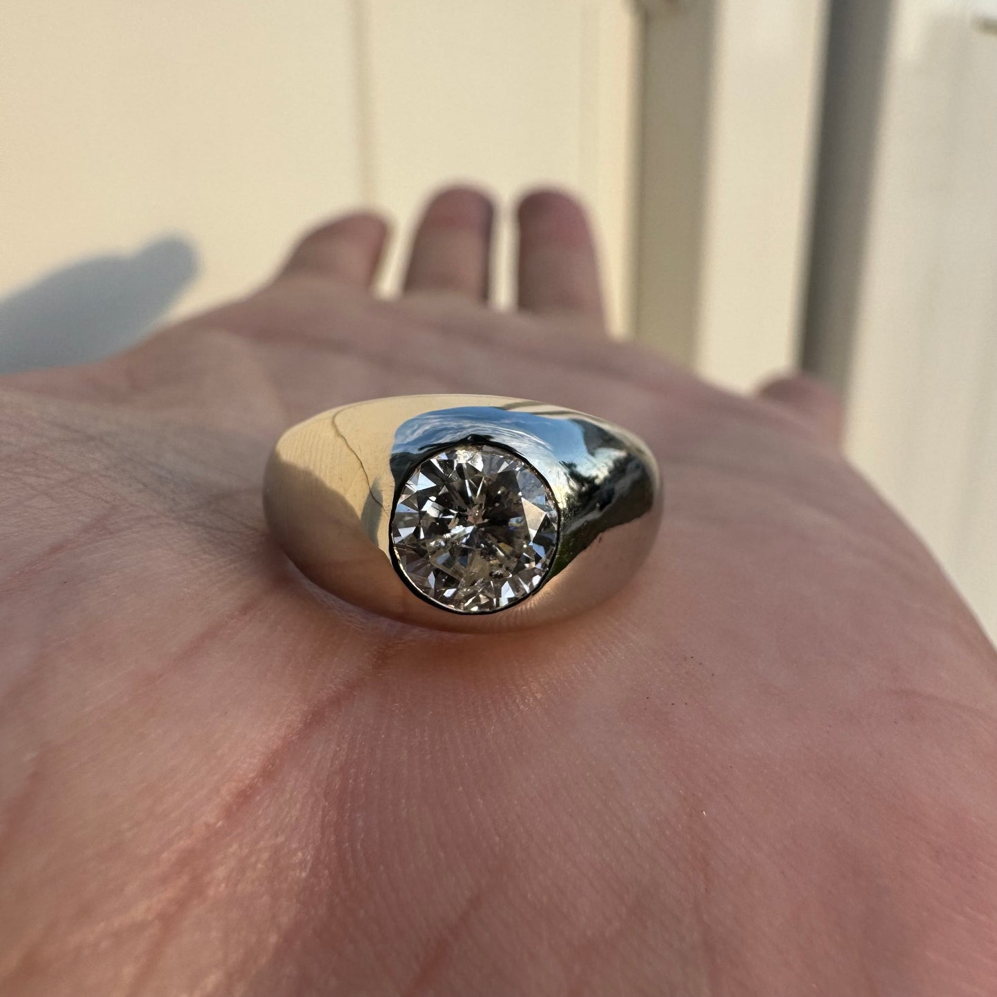 Antique Solid 14k White Gold 1.25ct Natural Old Euro Cut Diamond Gypsy Ring (7.25)