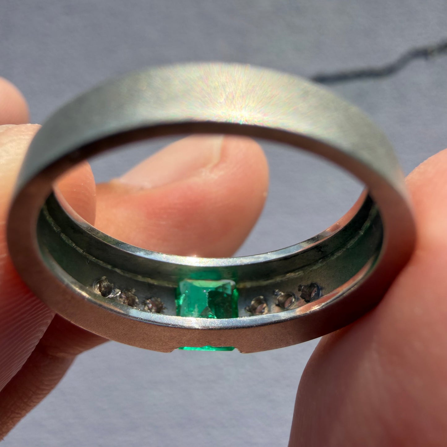 1980’s New Old Stock Solid 18k White Gold 1.25ctw Natural Columbian Emerald and VS Diamond Ring (8)