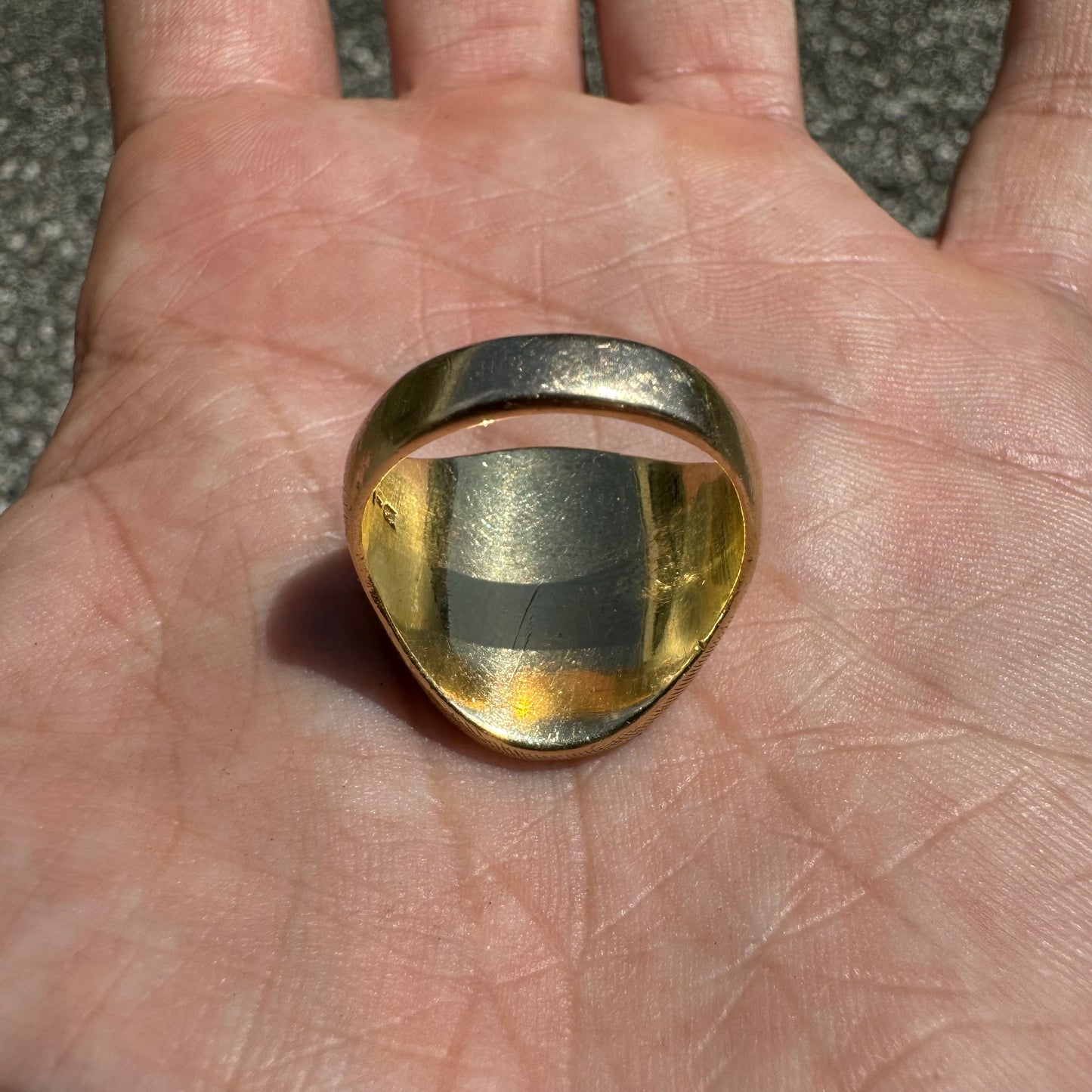 Mid-Century 14k Yellow Gold Natural Diamond Julius Caesar Mafioso Style Signet Ring (8.5)