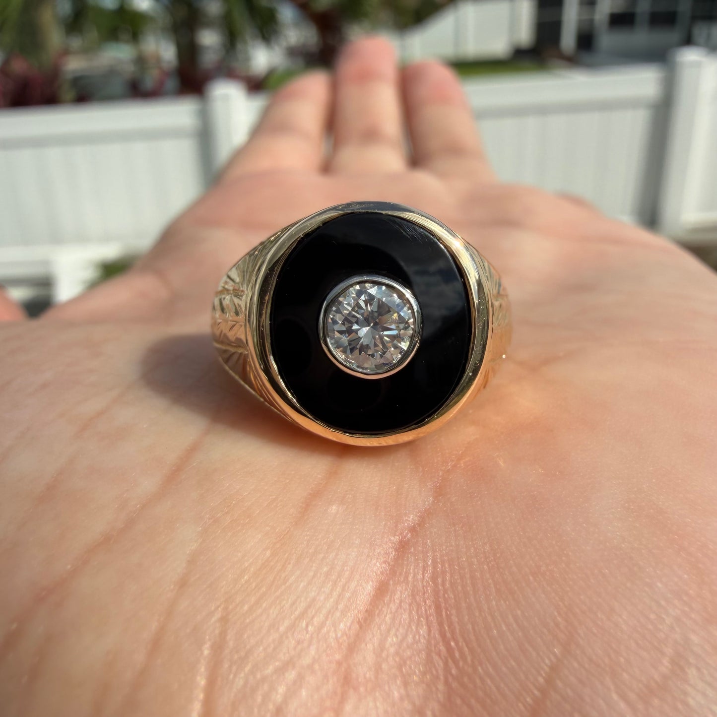 Art Deco Handcrafted Solid 18k Yellow Gold .56ct Natural Old Euro Cut Diamond Black Onyx Signet Ring (9)
