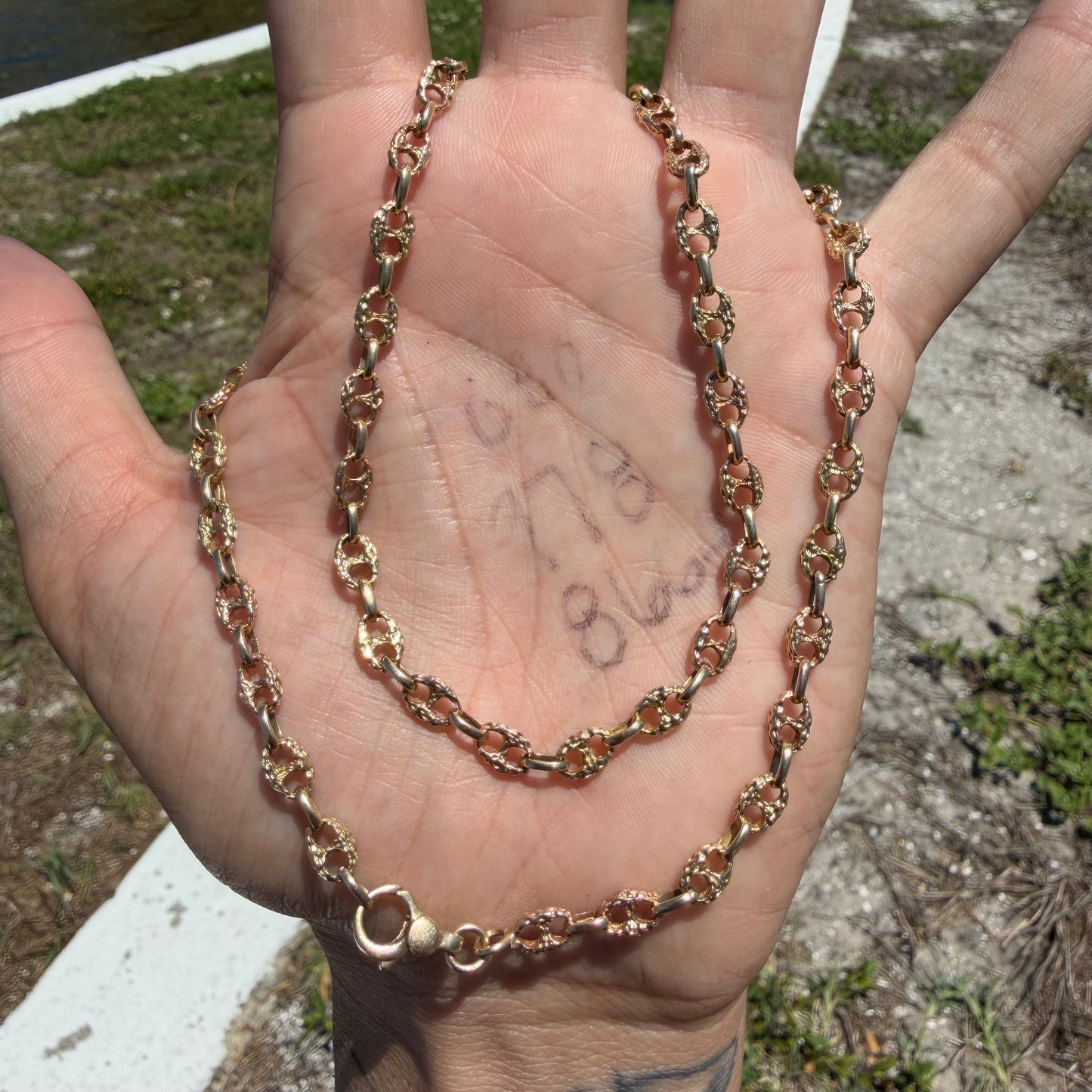 Vintage Solid 14k Yellow/Rose Gold Brutalist Mariner Link Necklace (20”)