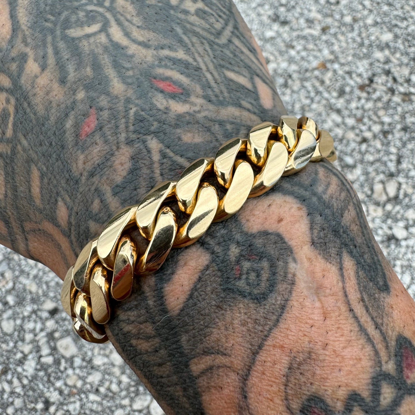 Mid-Century Solid 18k Yellow Gold Super Heavyweight Old School Miami Cuban Link Bracelet (7.75”)
