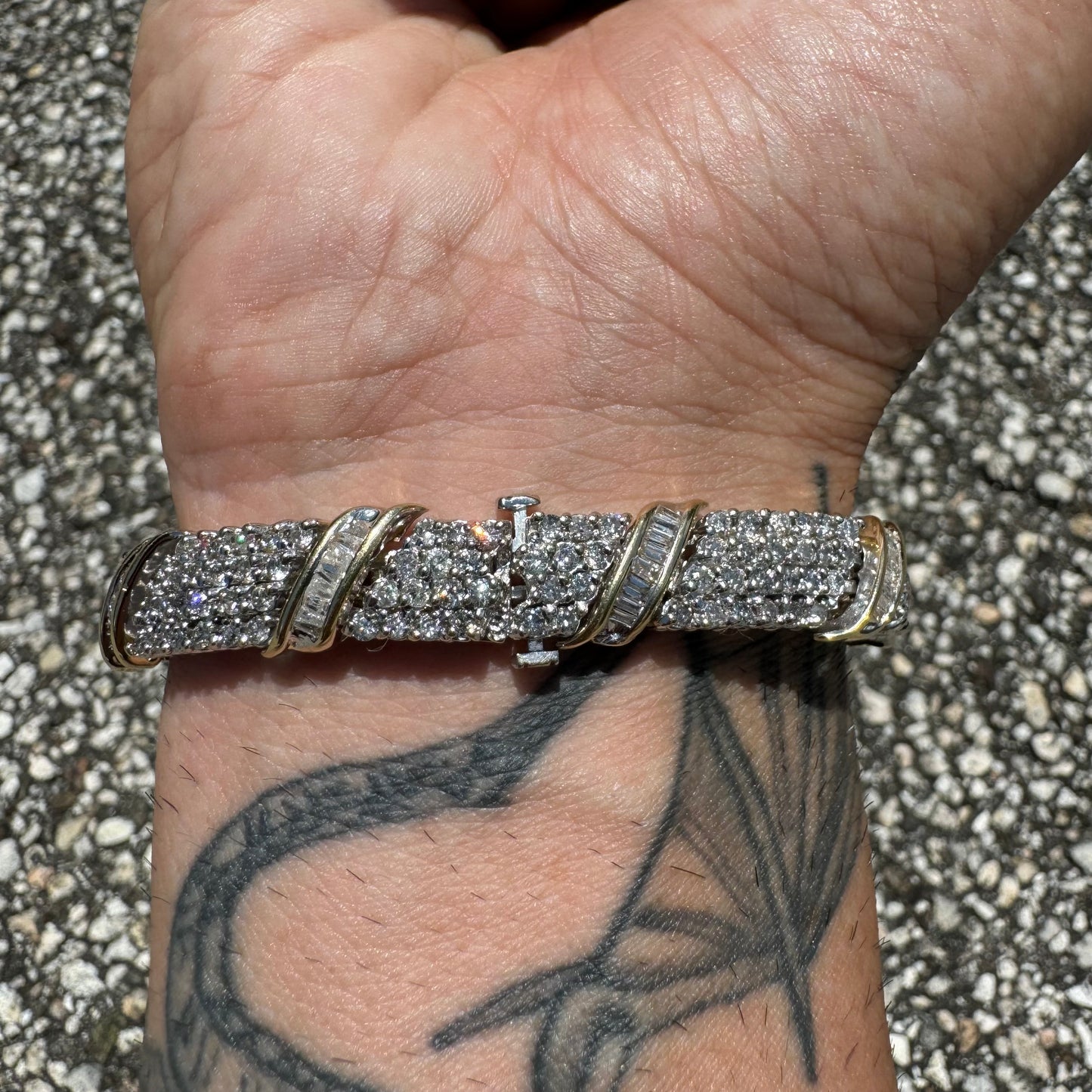 1990’s Two-Tone 14k Gold 7.55CTW Natural Diamond Bracelet (7.15”)