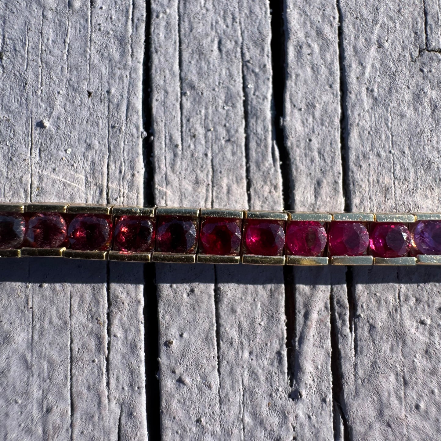 Vintage Solid 14k Yellow Gold 6.0ctw Natural Sapphire Rainbow Tennis Bracelet (7”)