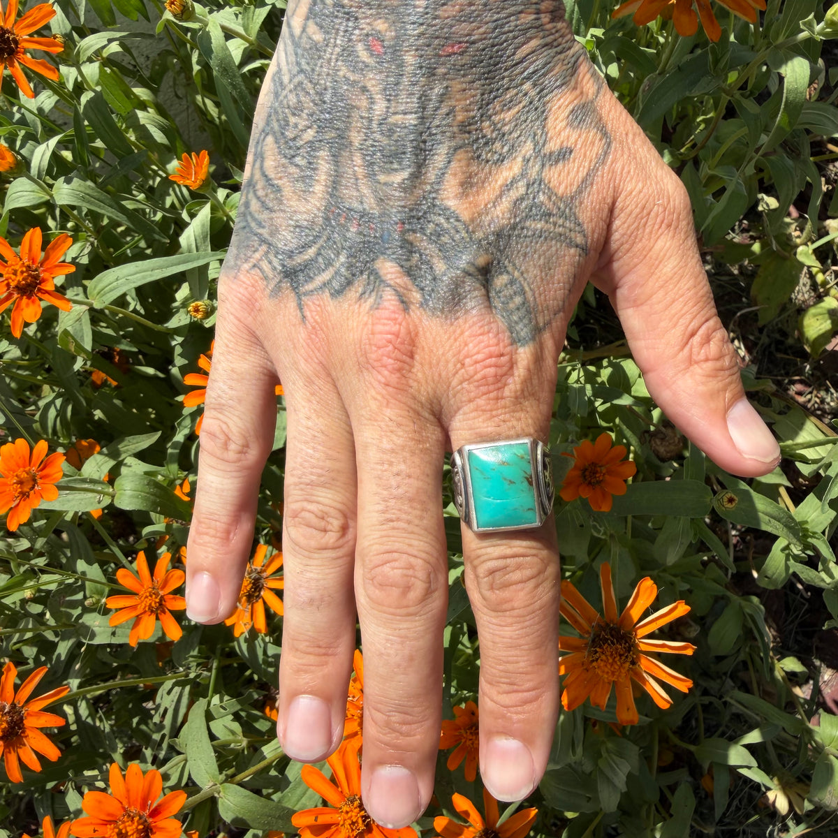 1940’s/50’s Bell Trading Post Sterling Silver Large Turquoise Thunderbird Signet Ring (10.25)