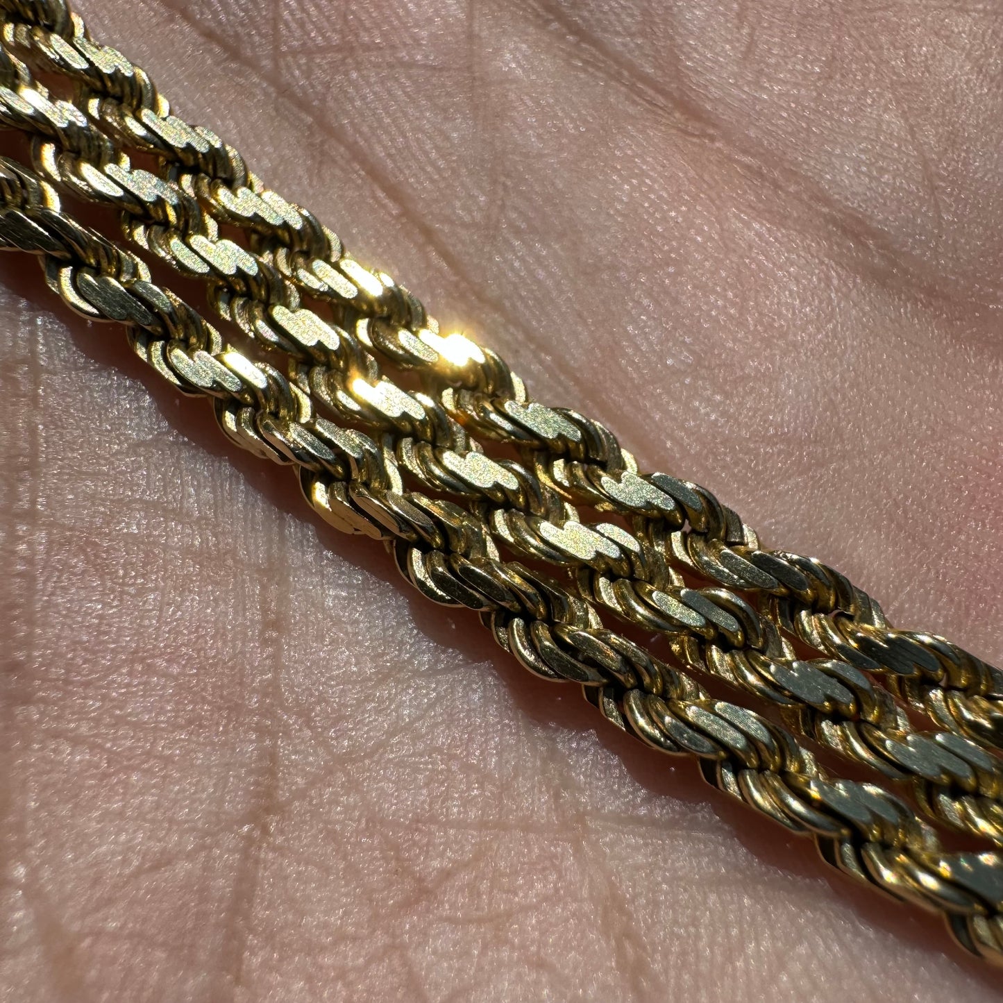 Vintage Solid 14k Yellow Gold Diamondcut Rope Chain Necklace (20”)