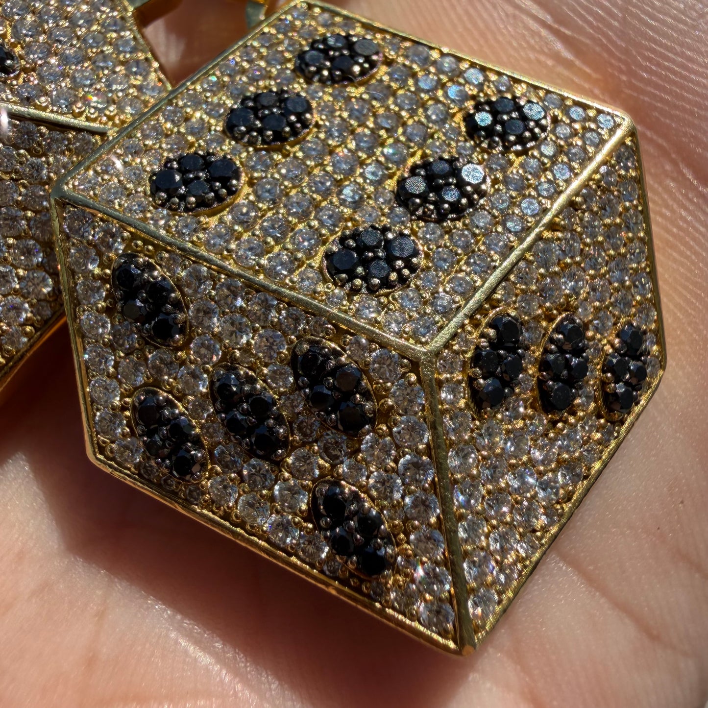 Custom Made Solid 18k Yellow Gold 5.15CTW Natural VS Diamond Encrusted Dice Pendant