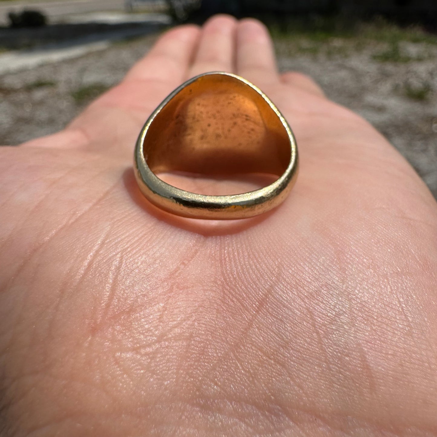 Antique Solid 14k Yellow Gold Warrior Crest Intaglio Signet Ring (7.5)