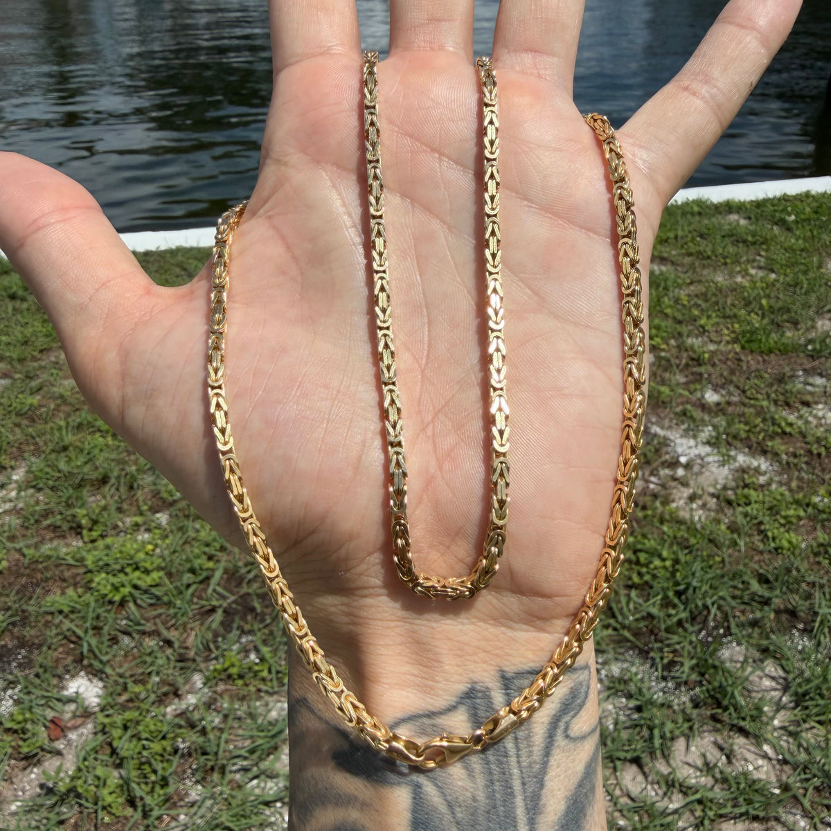 Vintage Solid 14k Italian Yellow Gold Heavyweight Byzantine Link Necklace (24”)