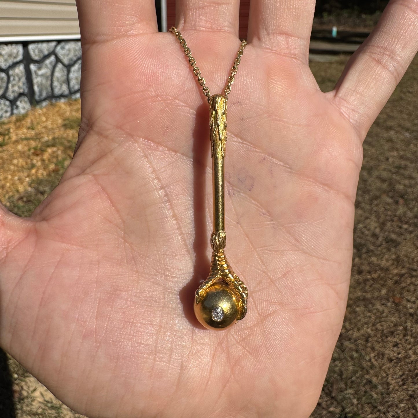 Mid 1800’s Solid 19k Yellow Gold Natural Old Mine Cut Diamond Eagle Claw Club Pendant