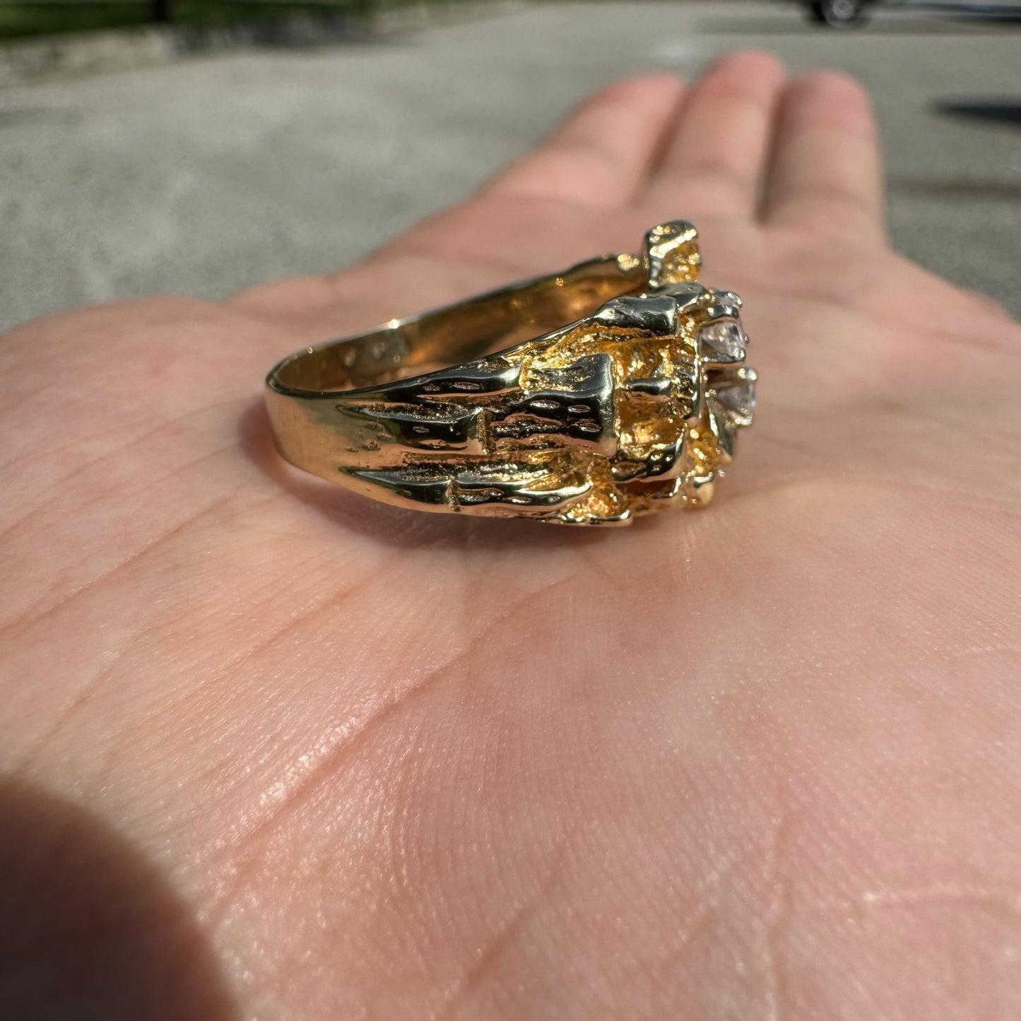1980’s Solid Backed Custom Set .50Ctw Natural Diamond Nugget Ring (8.5)