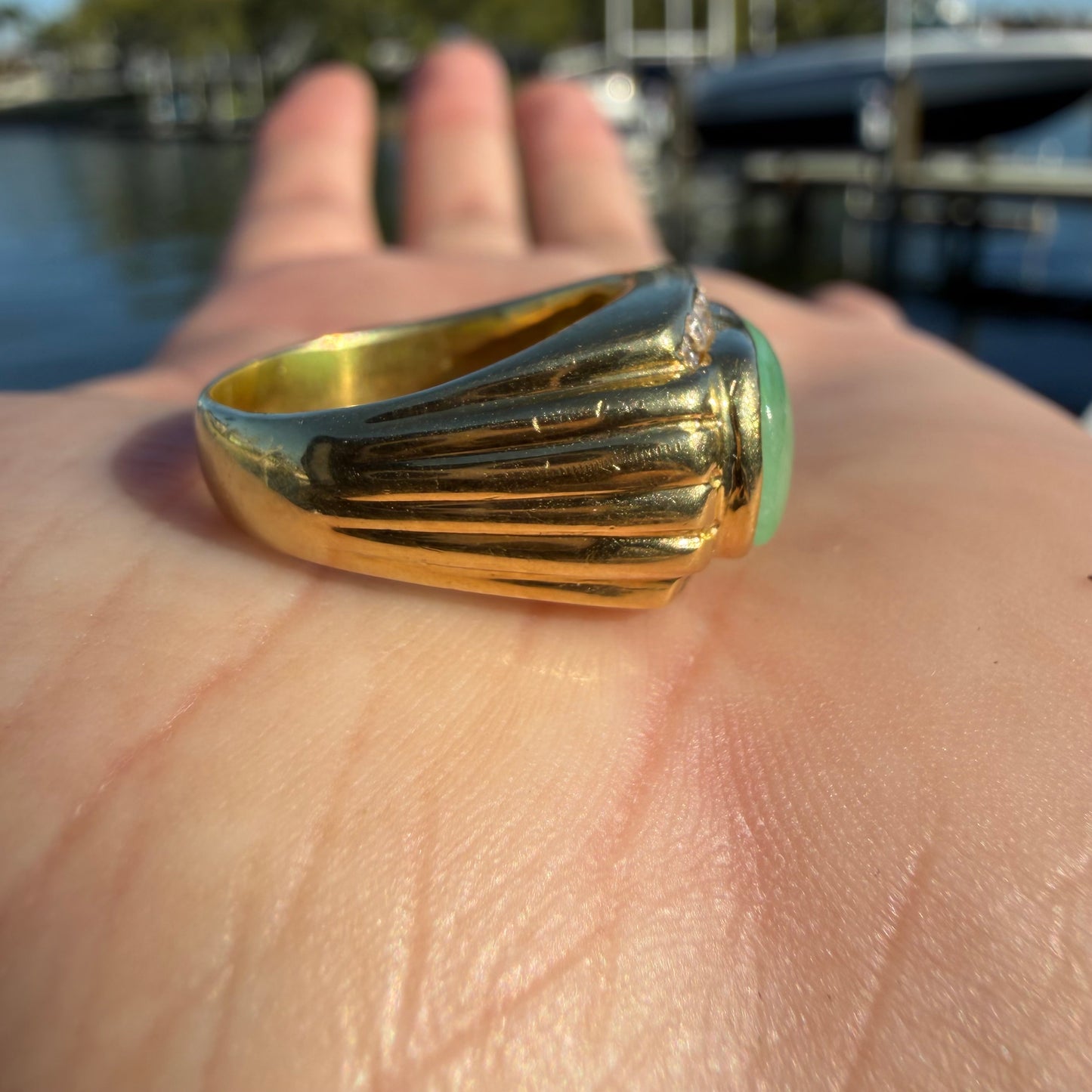 Vintage Solid 18k Yellow Gold Jade And Diamond Ring (7)