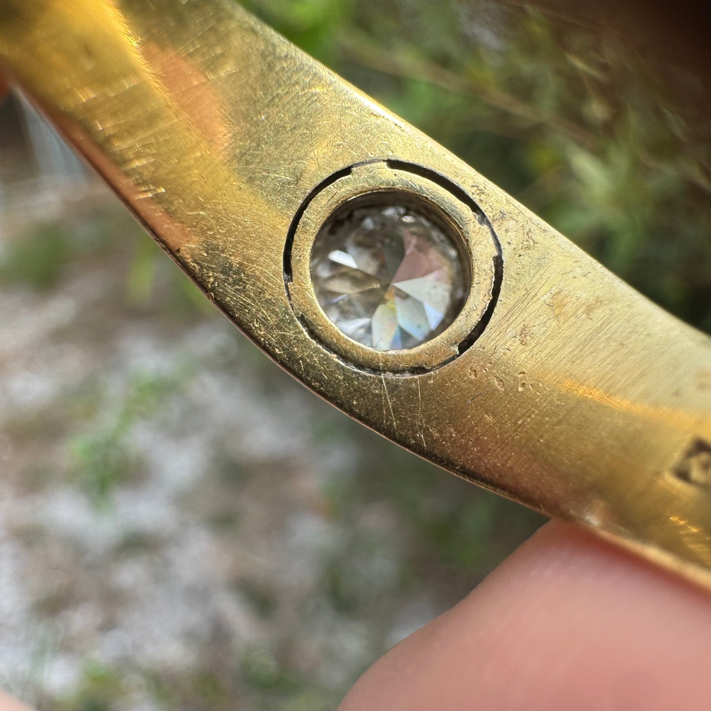 Antique Solid 18k Yellow Gold .91ct Old Euro Cut Diamond “Rub Over” Gypsy Ring (9.5)