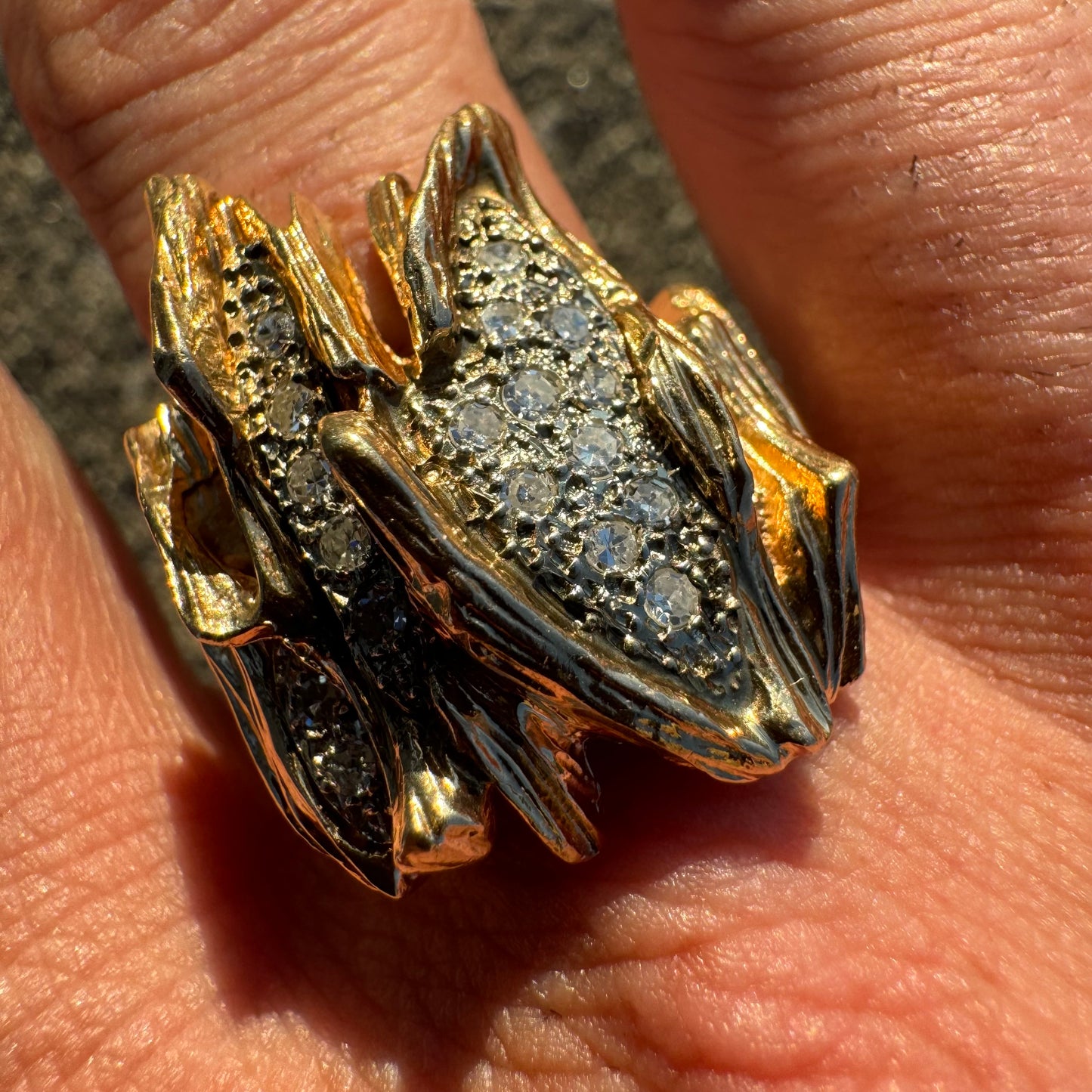 Circa 1960’s Heavyweight 14k Yellow Gold .75ctw Natural Single Cut Diamond Brutalist Ring (10.75)