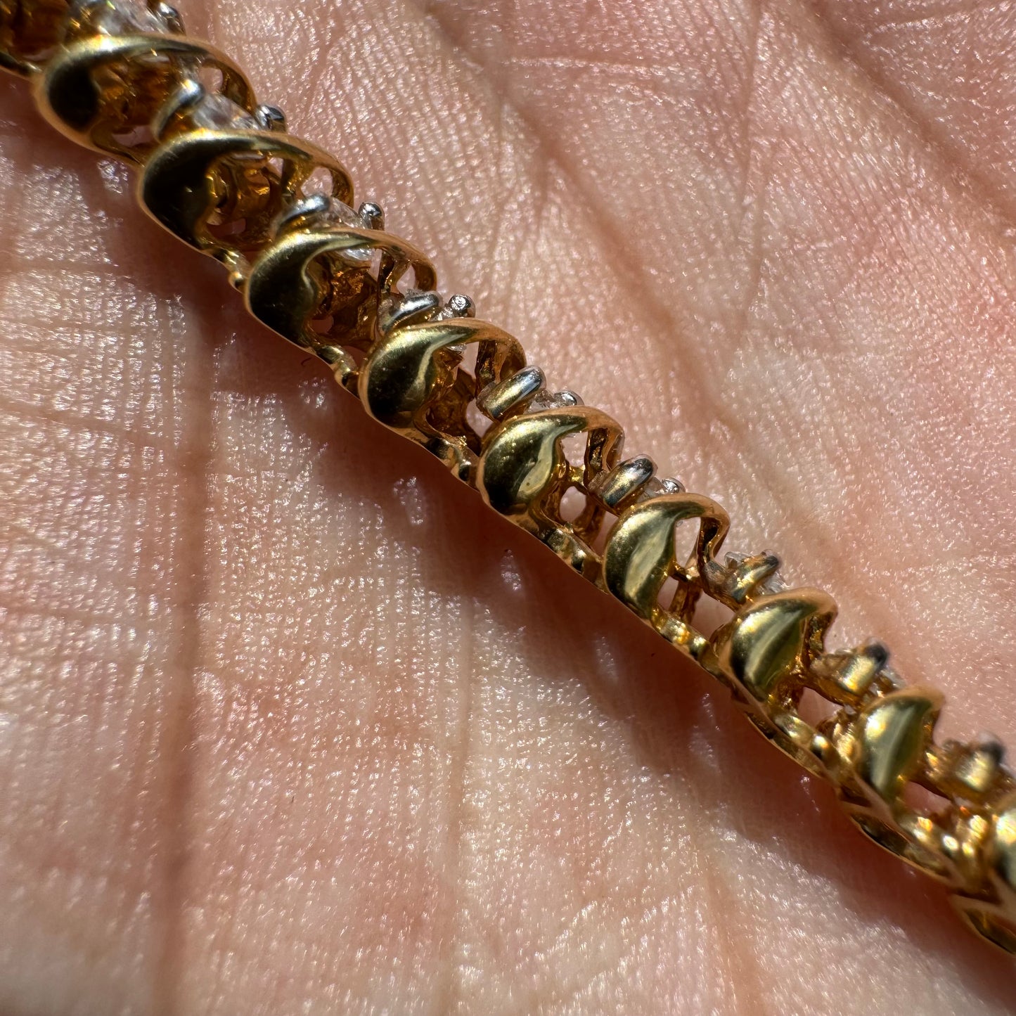 Vintage Solid 18k Yellow Gold 2.0ctw Natural Diamond Tennis Bracelet (7.25”)