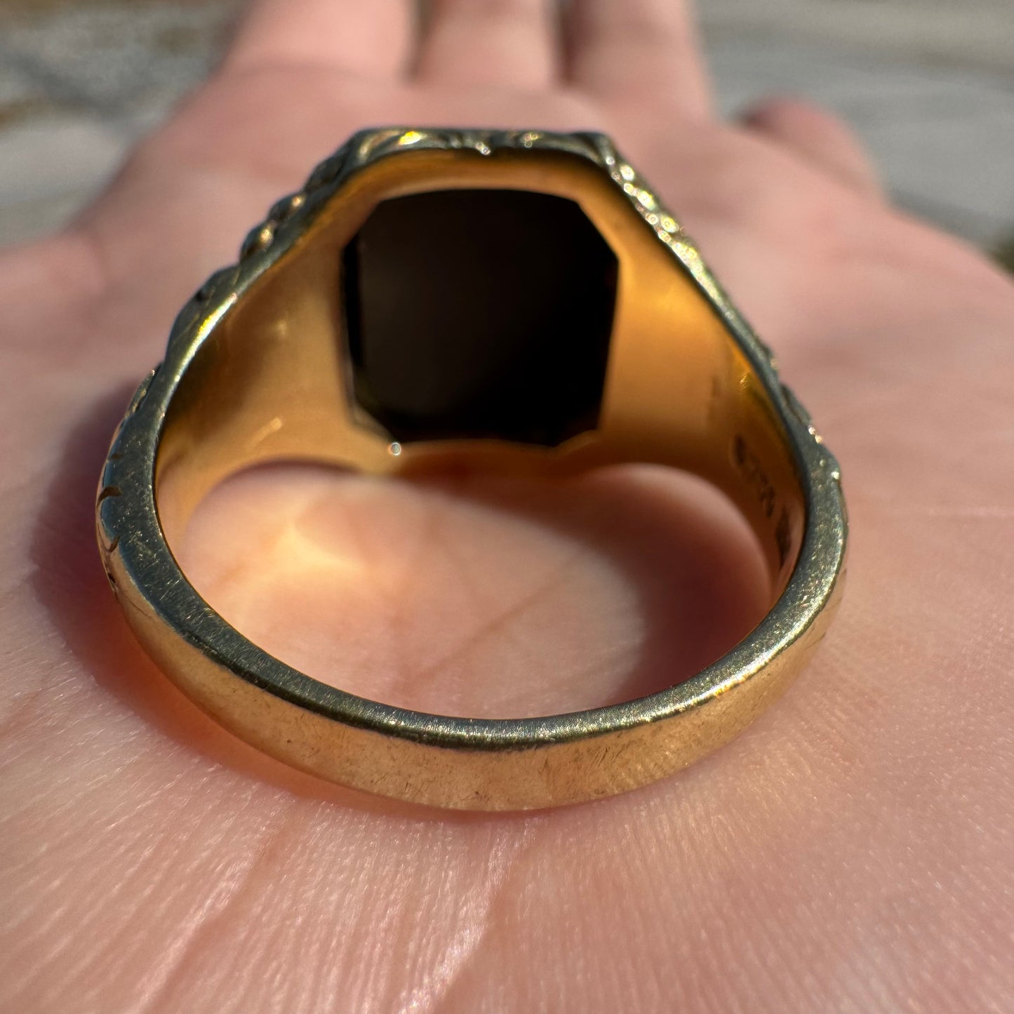 Antique Art Nouveau Solid 18k Yellow Gold Bloodstone Signet Ring (10)