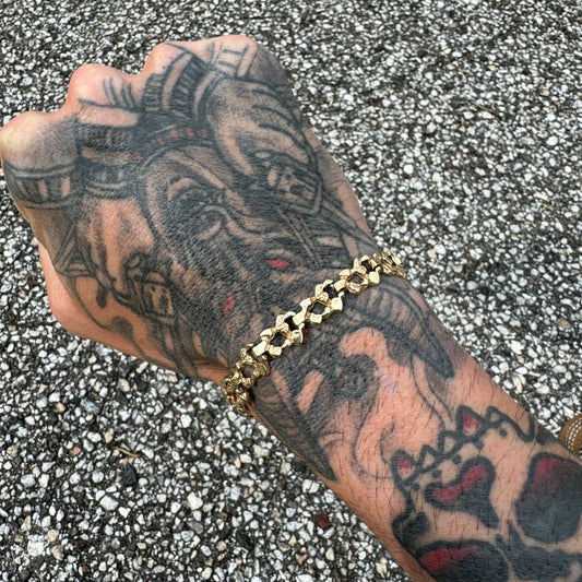 1960’s Solid 14k Yellow Gold Freeform Nugget Link Bracelet (7.75”)