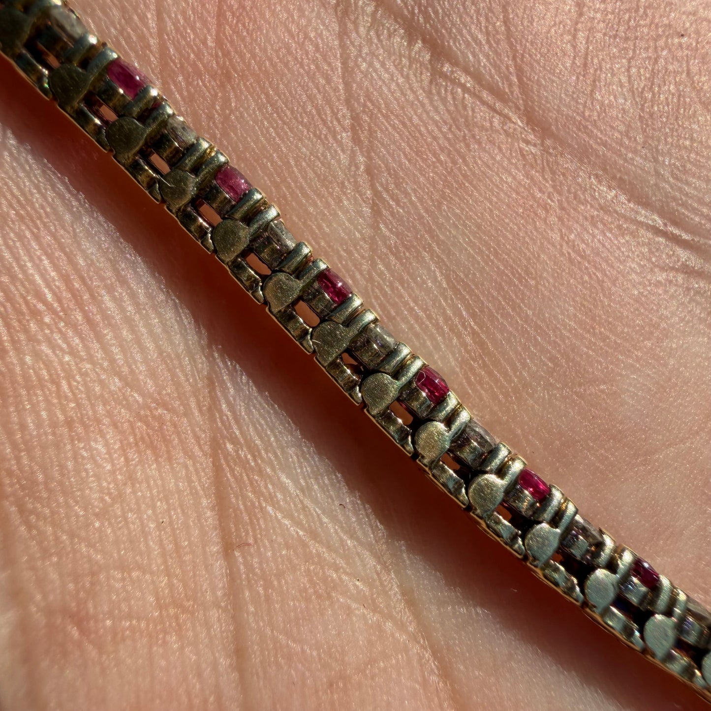 Vintage Solid 14k Yellow Gold 3.0ctw Natural Diamond And Ruby Tennis Bracelet (6.5”)
