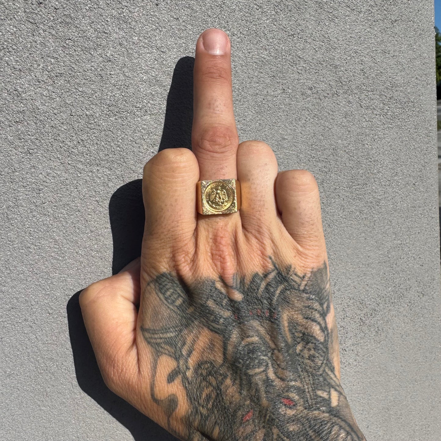 Mid-Century 14k Yellow Gold 21.6k Mexican Dos Pesos Coin Ring (9)