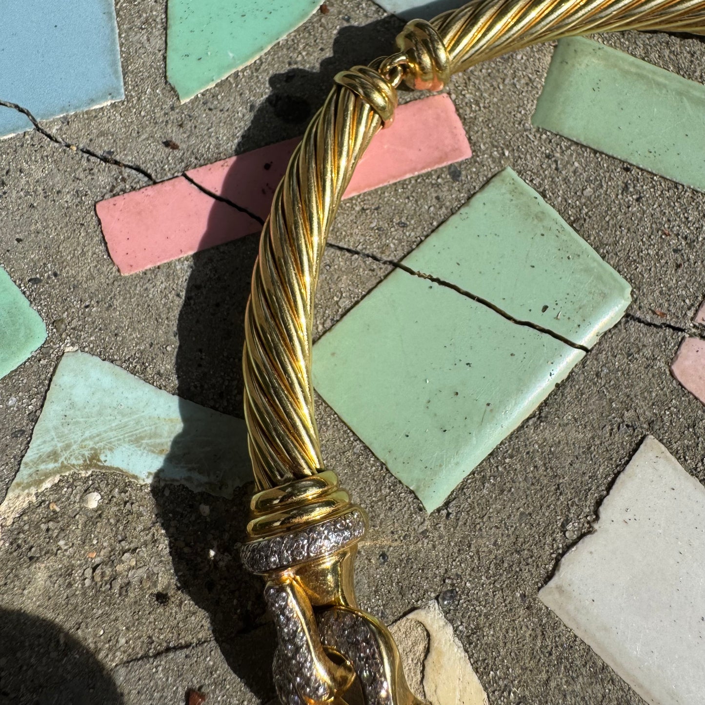 Vintage David Yurman 18k Yellow Gold Natural Diamond And Ruby Cable Link Buckle Necklace (16”)