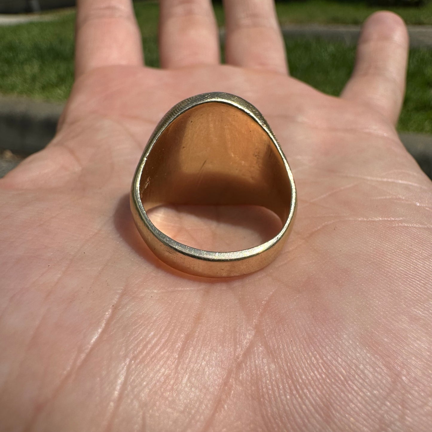 Mid-Century 14k Yellow Gold Natural Diamond Julius Caesar Mafioso Style Signet Ring (8.5)