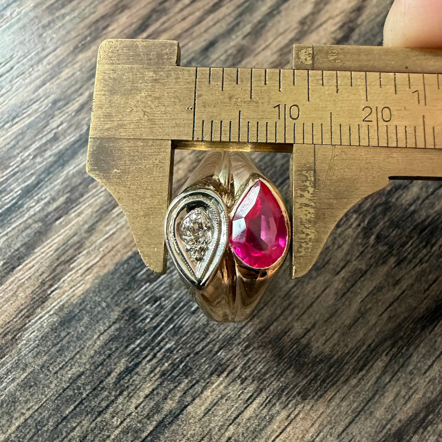 Vintage Solid 14k Yellow Gold Natural Old Euro Cut Diamond Pink Spinel Tony Soprano Pinky Ring (10)