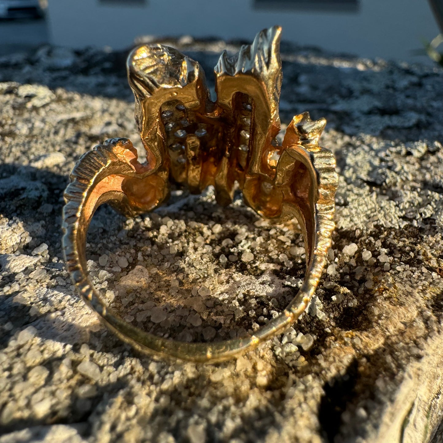 Circa 1960’s Heavyweight 14k Yellow Gold .75ctw Natural Single Cut Diamond Brutalist Ring (10.75)