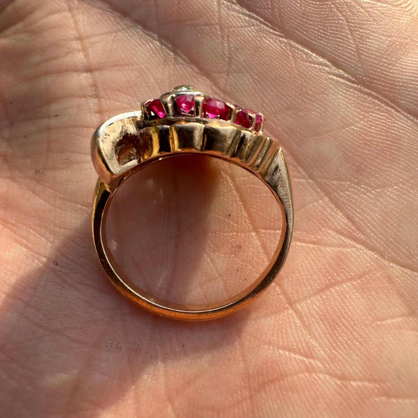 Retro 1940’s 14k Gold .50ct Natural Euro Cut Diamond .60ctw Ruby Tank Ring (9)