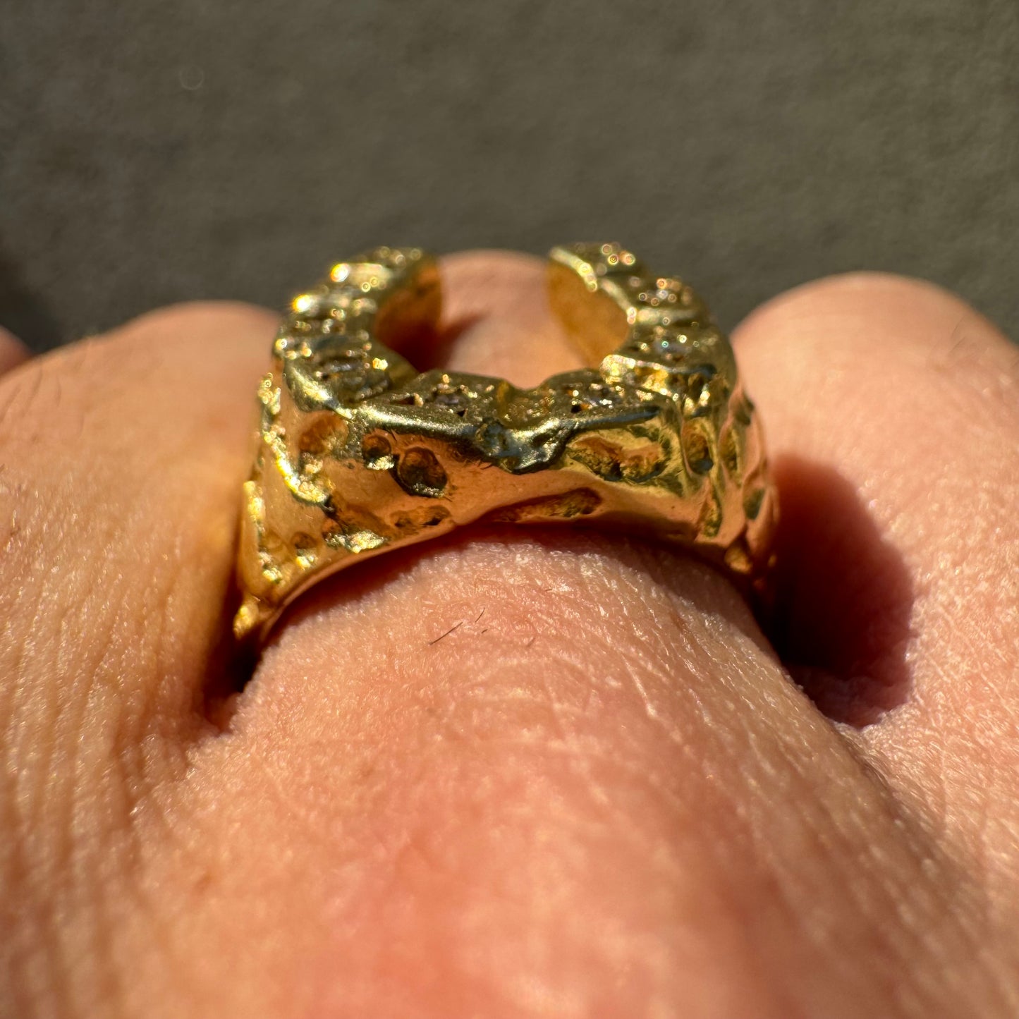 Vintage Solid 14k Yellow Gold Starburst Set Natural Diamond Horseshoe Nugget Ring (8.5)