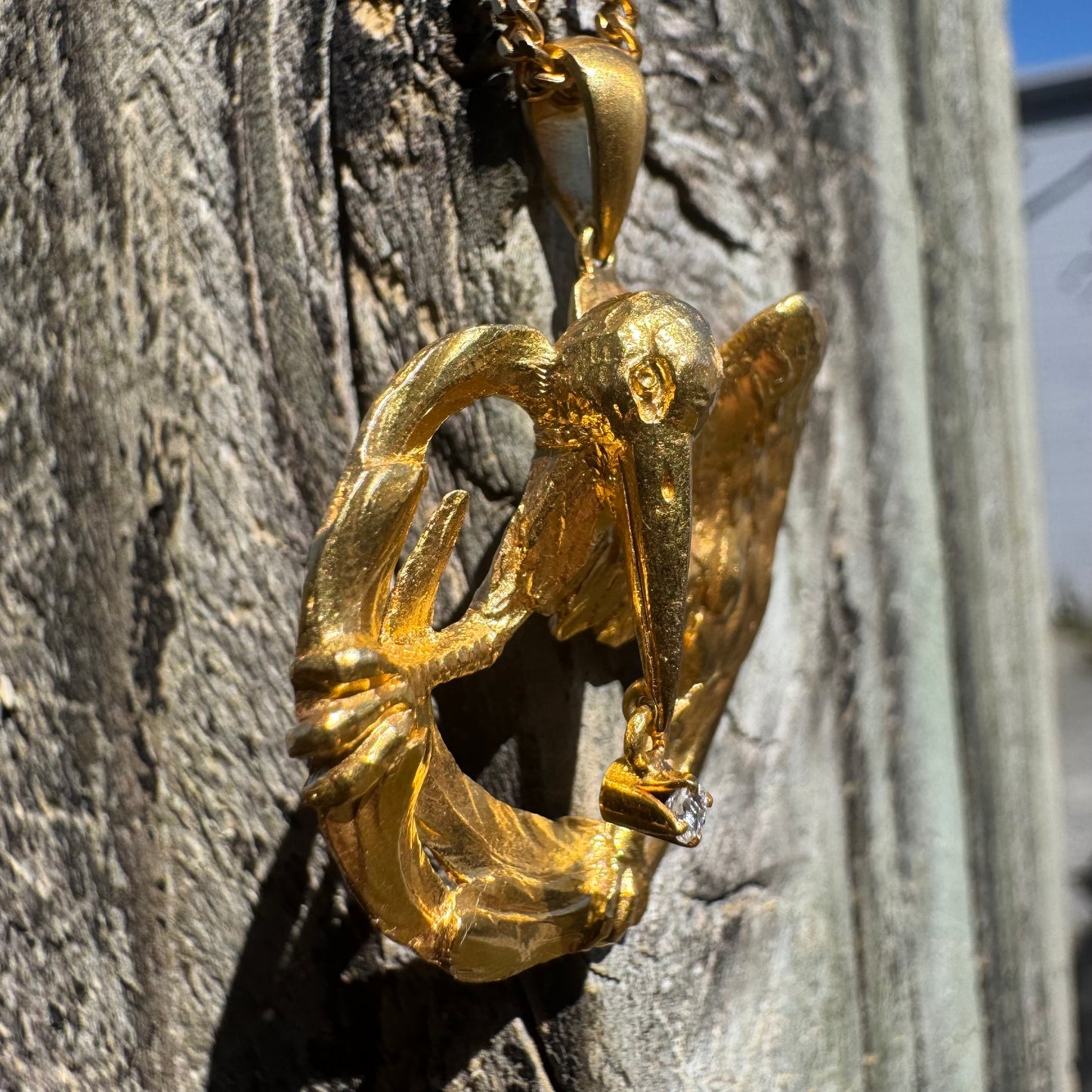 Antique Solid 19.1k Old Mine Cut Diamond Crow Pendant