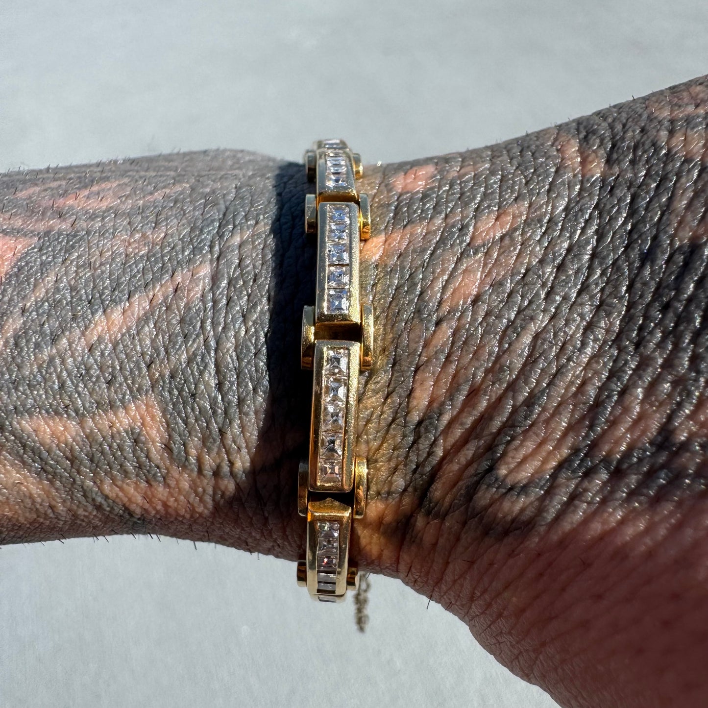 Vintage Custom Hand Crafted Solid 18k Yellow Gold 3.5CTW Natural Princess Cut Diamond Bracelet (6.5”)