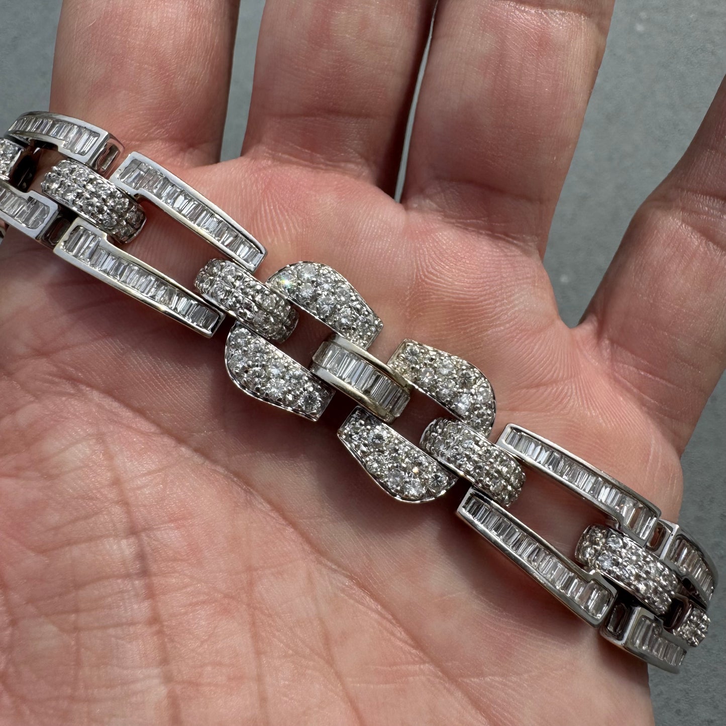 Art Deco Solid 18k White Gold Heavyweight 12.5ctw Natural Diamond Bracelet (8”)