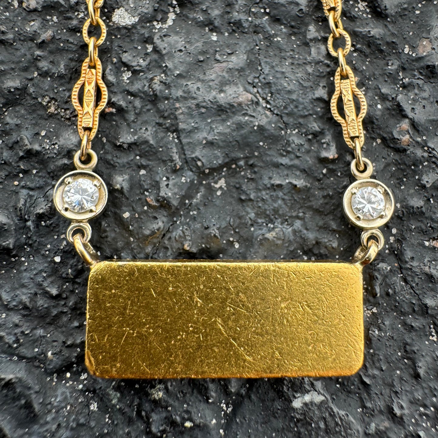 1960’s Degussa Pure 24k Gold 10g Bar .25ctw Diamond Necklace (16”)