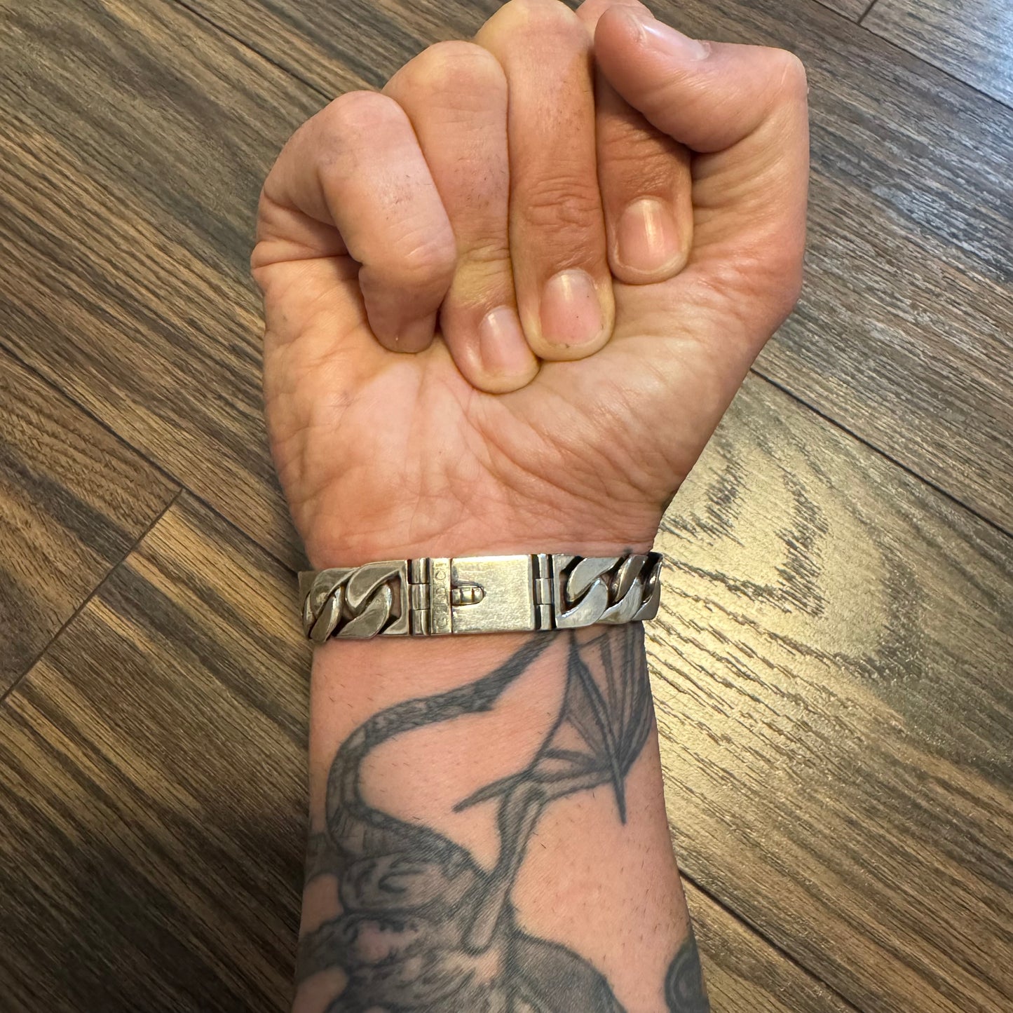 Gucci Solid Sterling/.925 Double Tiger Cuban Link Bracelet (Size:16/6.75”)