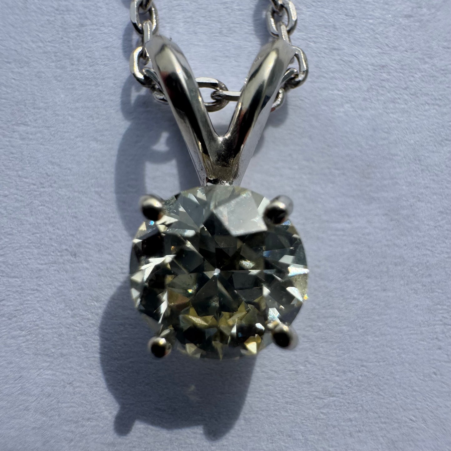 Antique 1.0ct Old Euro Cut Natural Diamond Solitaire Solid 14k White Gold Necklace (18”)