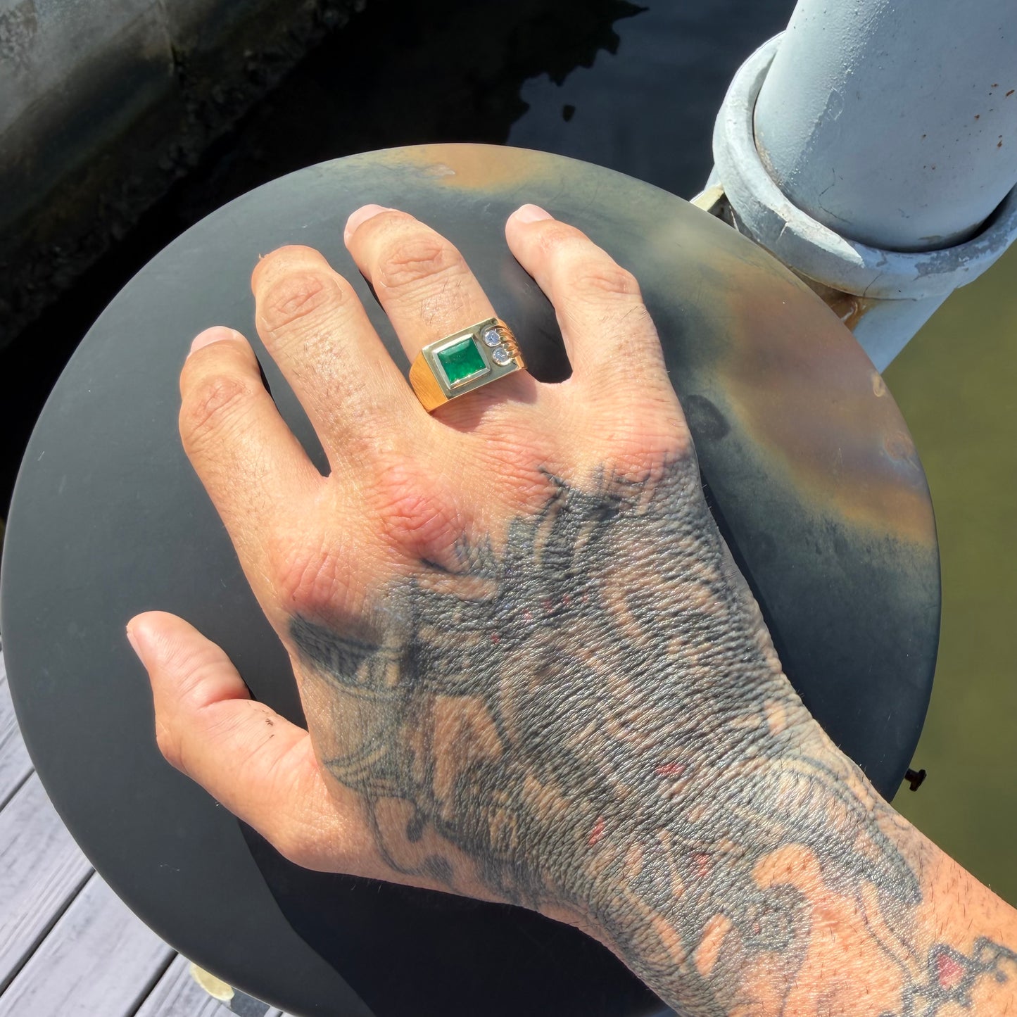 1980’s New Old Stock Solid 18k Yellow Gold 1.95ctw Natural Colombian Emerald and VS Diamond Signet Ring (9)
