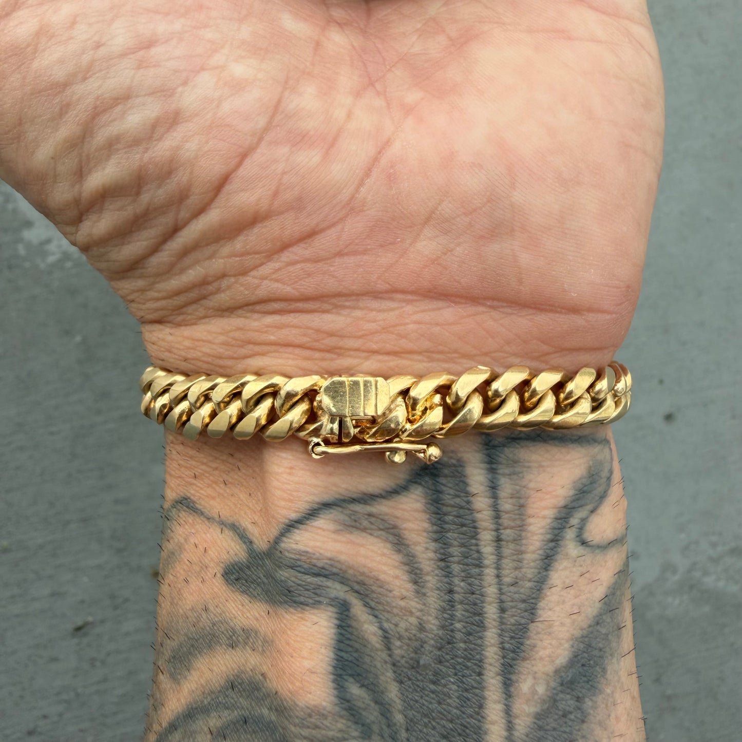 Mid-Century Solid 18k Yellow Gold Handmade Miami Cuban Link Bracelet (7.25”)